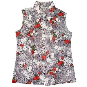 Vtg Sears Floral Sleeveless Shirt Women 18 70s Floral Twee Retro Summer Layering